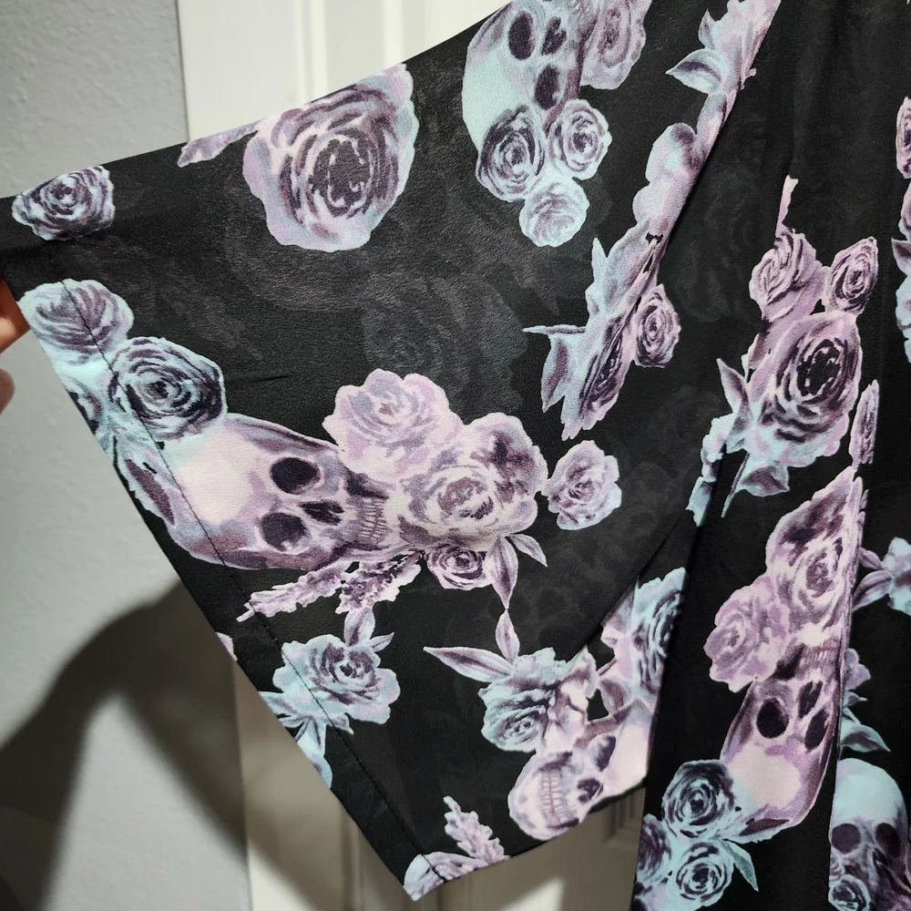 Hot Topic Black Kimono with Purple Floral Skull Design - Picture 6 of 6